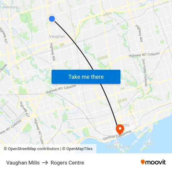 Vaughan Mills to Rogers Centre map