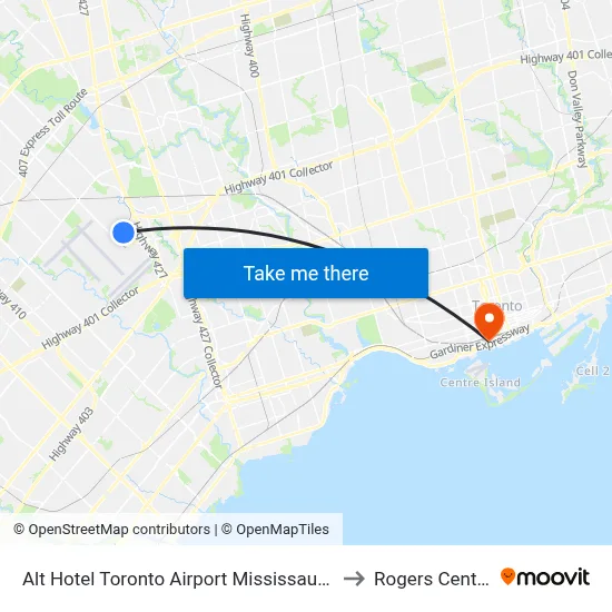 Alt Hotel Toronto Airport Mississauga to Rogers Centre map