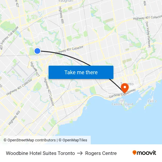 Woodbine Hotel Suites Toronto to Rogers Centre map