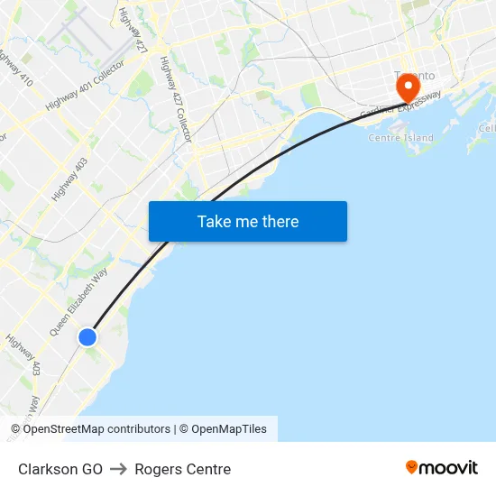 Clarkson GO to Rogers Centre map