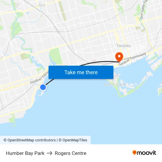 Humber Bay Park to Rogers Centre map