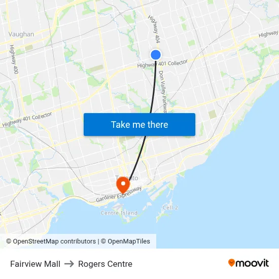 Fairview Mall to Rogers Centre map