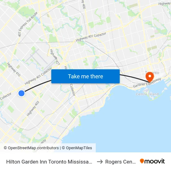 Hilton Garden Inn Toronto Mississauga to Rogers Centre map