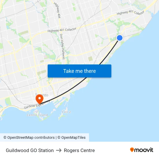 Guildwood GO Station to Rogers Centre map