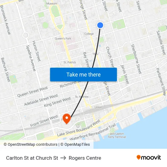 Carlton St at Church St to Rogers Centre map