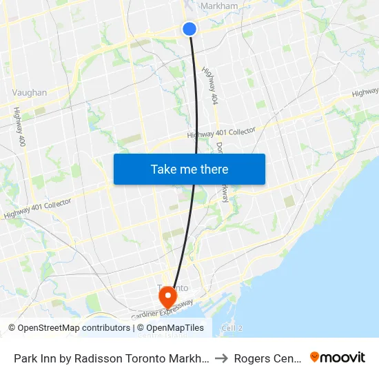 Park Inn by Radisson Toronto Markham to Rogers Centre map