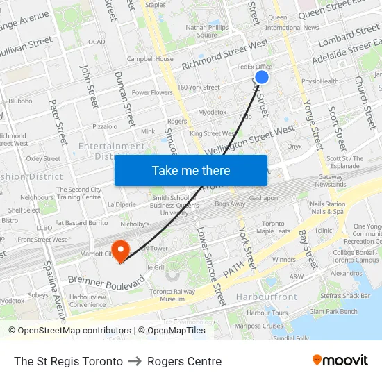 The St Regis Toronto to Rogers Centre map