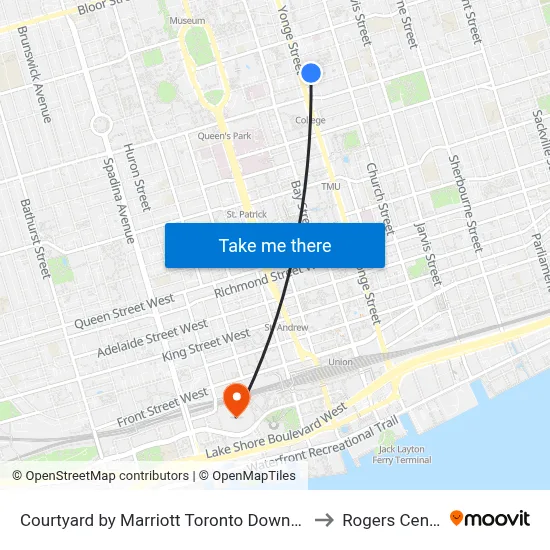 Courtyard by Marriott Toronto Downtown to Rogers Centre map