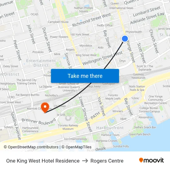 One King West Hotel Residence to Rogers Centre map