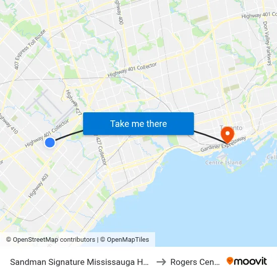 Sandman Signature Mississauga Hotel to Rogers Centre map