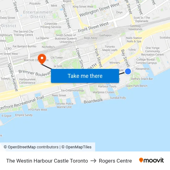 The Westin Harbour Castle Toronto to Rogers Centre map