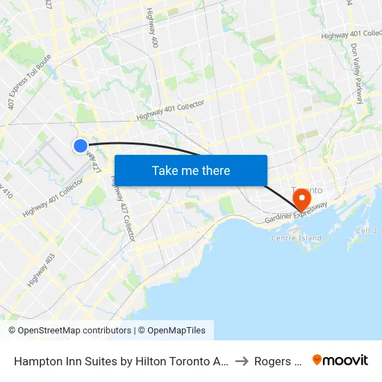 Hampton Inn Suites by Hilton Toronto Airport Mississauga to Rogers Centre map