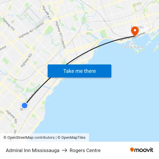 Admiral Inn Mississauga to Rogers Centre map