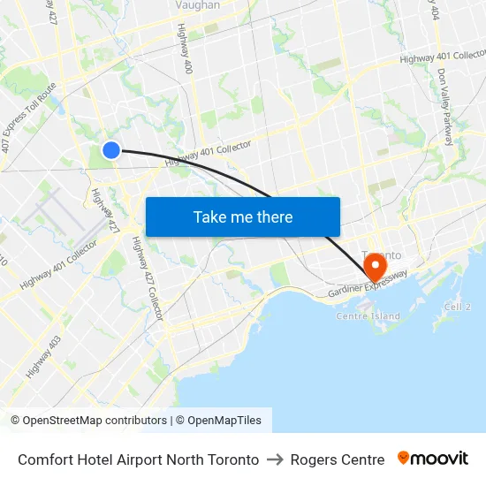 Comfort Hotel Airport North Toronto to Rogers Centre map