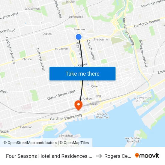 Four Seasons Hotel and Residences Toronto to Rogers Centre map
