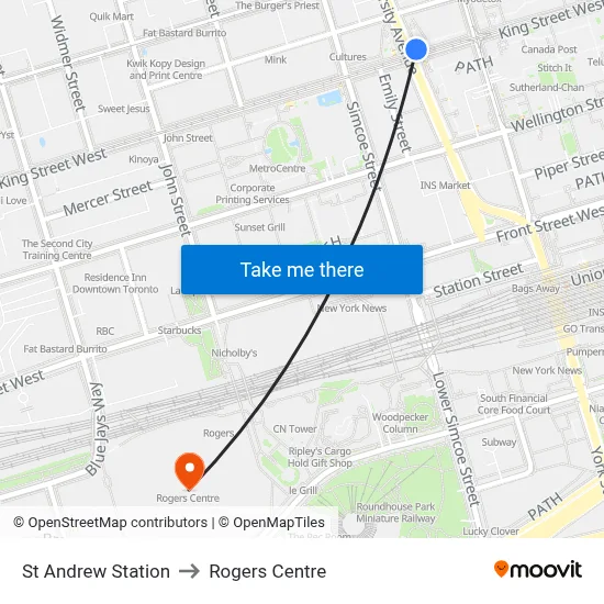 St Andrew Station to Rogers Centre map