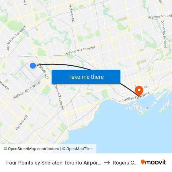 Four Points by Sheraton Toronto Airport Mississauga to Rogers Centre map