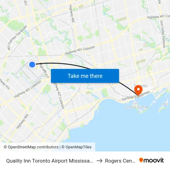 Quality Inn Toronto Airport Mississauga to Rogers Centre map