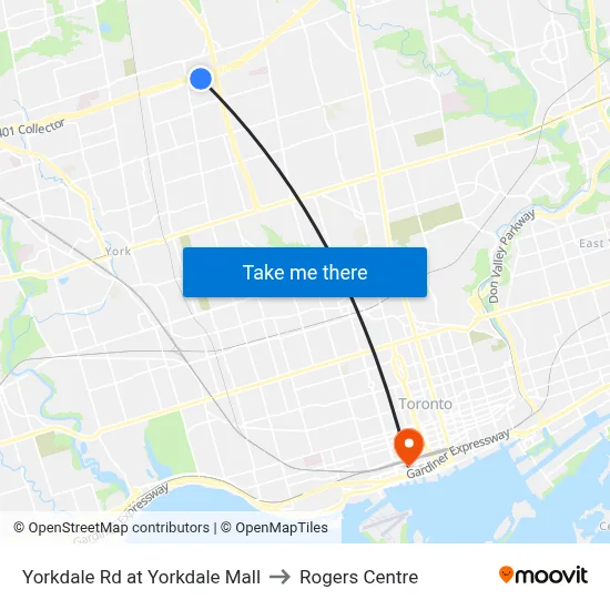 Yorkdale Rd at Yorkdale Mall to Rogers Centre map