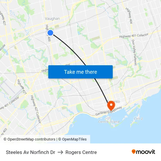 Steeles Av Norfinch Dr to Rogers Centre map