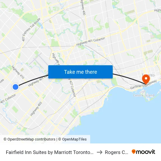 Fairfield Inn Suites by Marriott Toronto Mississauga to Rogers Centre map