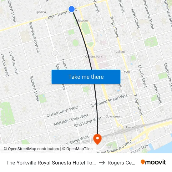 The Yorkville Royal Sonesta Hotel Toronto to Rogers Centre map