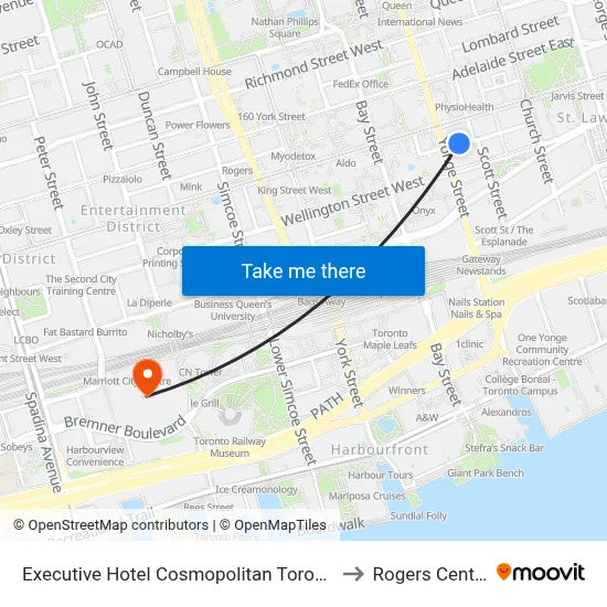 Executive Hotel Cosmopolitan Toronto to Rogers Centre map