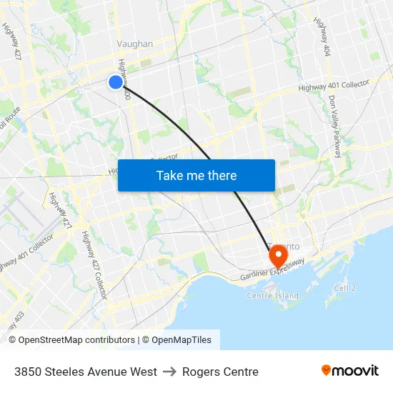 3850 Steeles Avenue West to Rogers Centre map