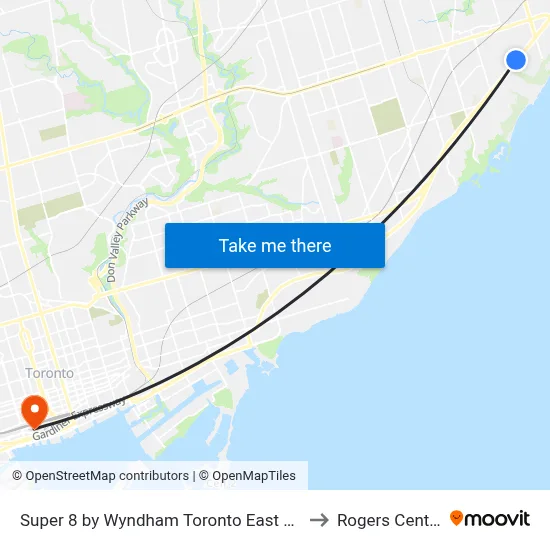 Super 8 by Wyndham Toronto East ON to Rogers Centre map