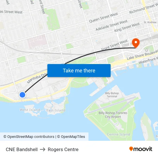CNE Bandshell to Rogers Centre map