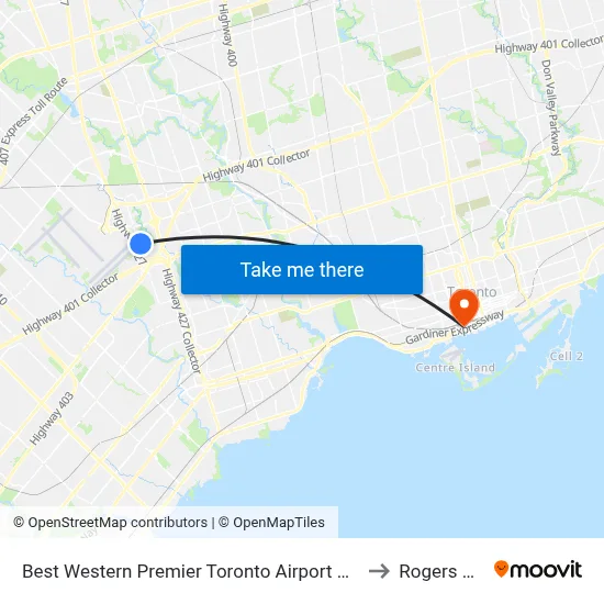 Best Western Premier Toronto Airport Carlingview Hotel to Rogers Centre map
