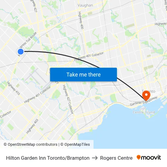 Hilton Garden Inn Toronto/Brampton to Rogers Centre map