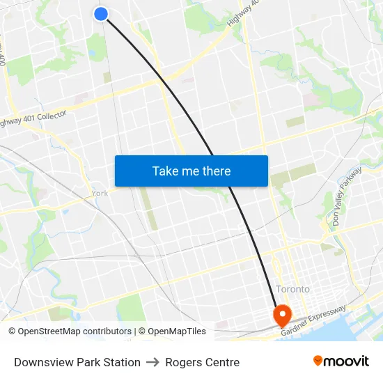 Downsview Park Station to Rogers Centre map