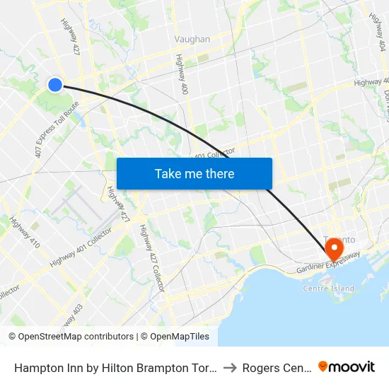 Hampton Inn by Hilton Brampton Toronto to Rogers Centre map
