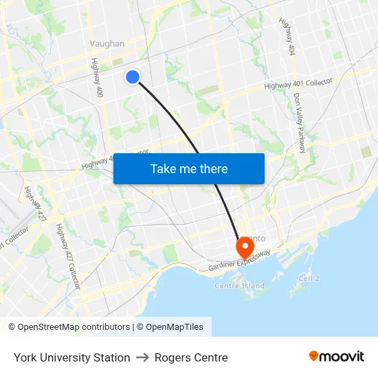 York University Station to Rogers Centre map