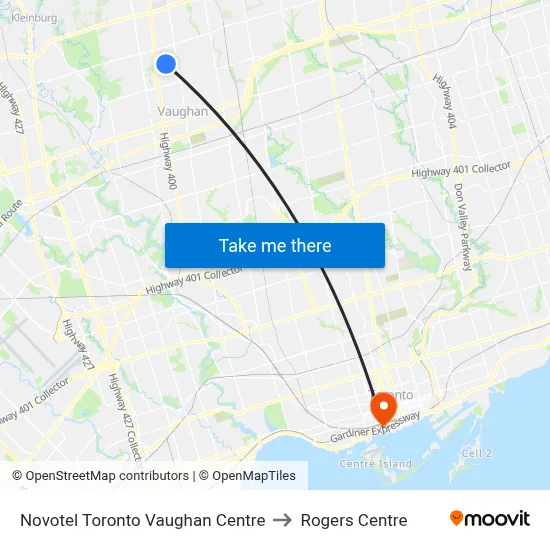 Novotel Toronto Vaughan Centre to Rogers Centre map
