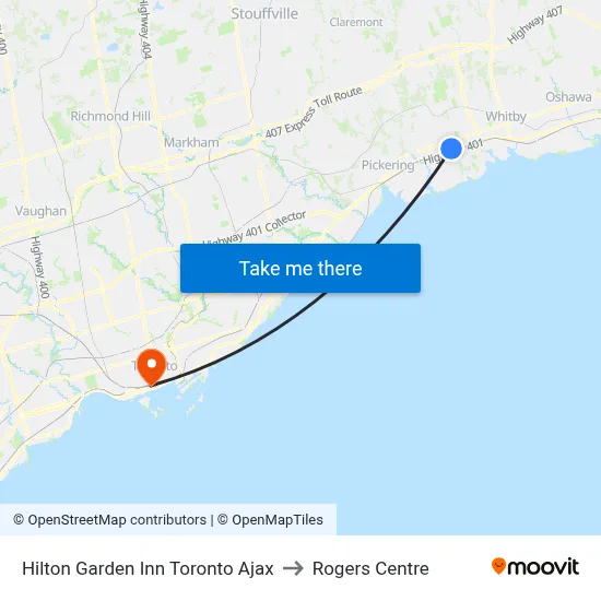 Hilton Garden Inn Toronto Ajax to Rogers Centre map
