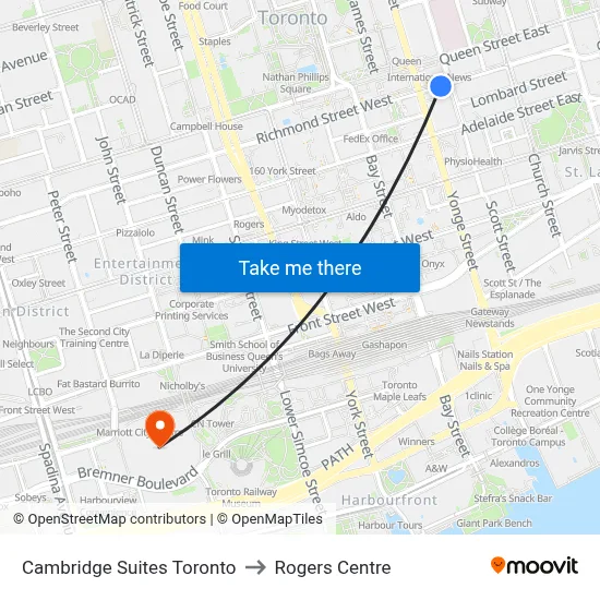 Cambridge Suites Toronto to Rogers Centre map