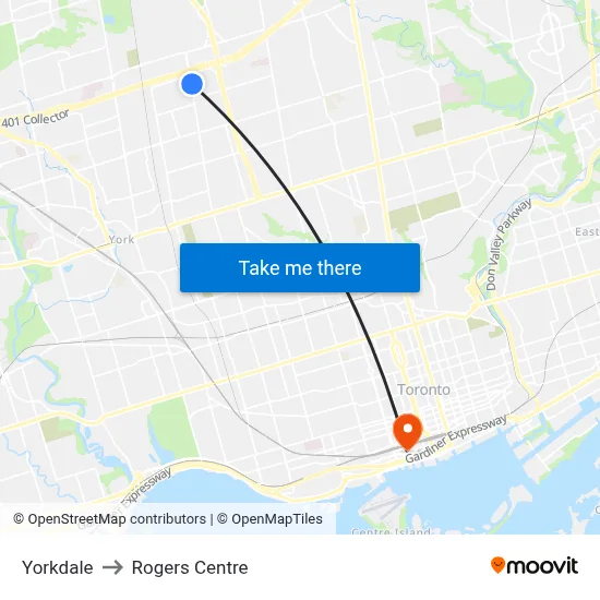 Yorkdale to Rogers Centre map