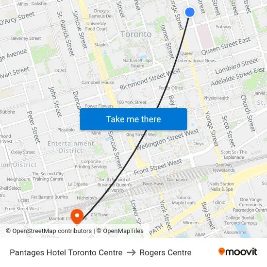 Pantages Hotel Toronto Centre to Rogers Centre map
