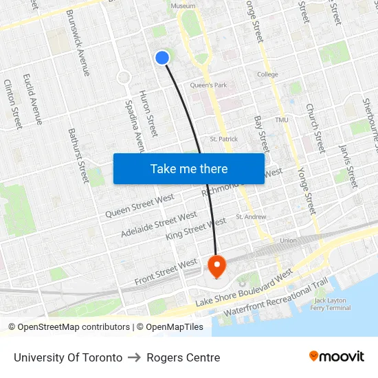 University Of Toronto to Rogers Centre map
