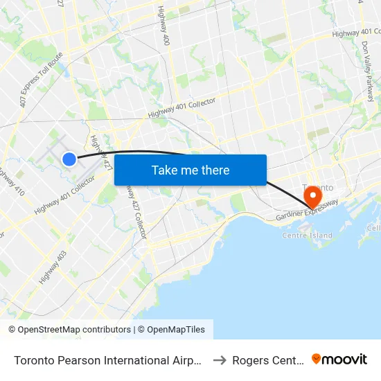 Toronto Pearson International Airport to Rogers Centre map