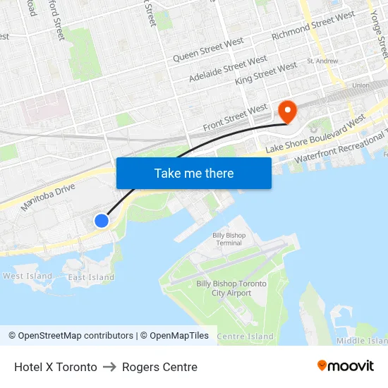 Hotel X Toronto to Rogers Centre map