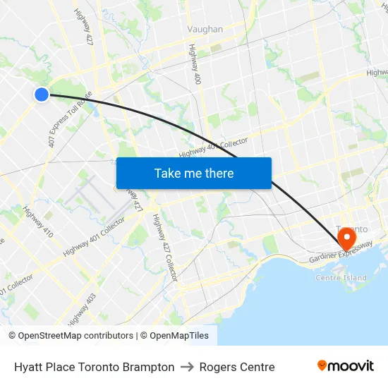 Hyatt Place Toronto Brampton to Rogers Centre map