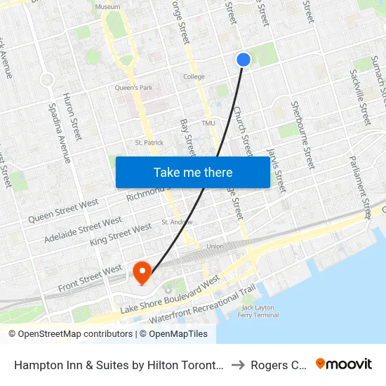 Hampton Inn & Suites by Hilton Toronto Downtown to Rogers Centre map