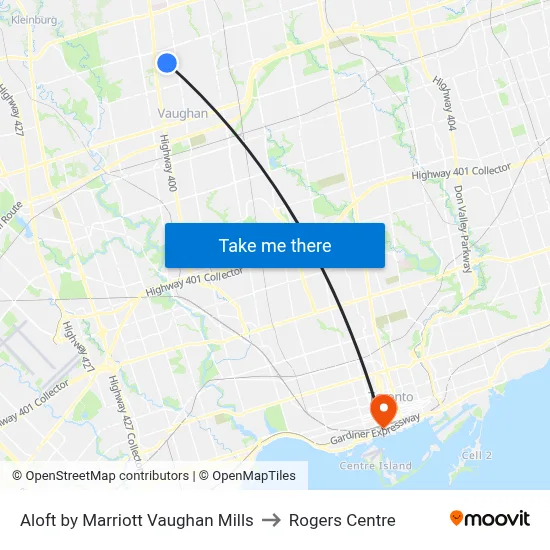 Aloft by Marriott Vaughan Mills to Rogers Centre map