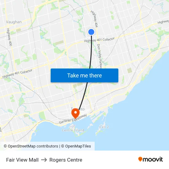 Fair View Mall to Rogers Centre map