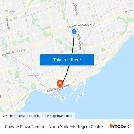 Crowne Plaza Toronto - North York to Rogers Centre map