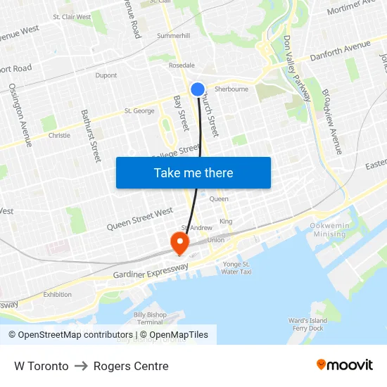 W Toronto to Rogers Centre map