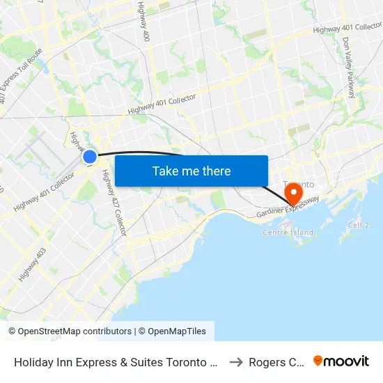 Holiday Inn Express & Suites Toronto Airport South to Rogers Centre map